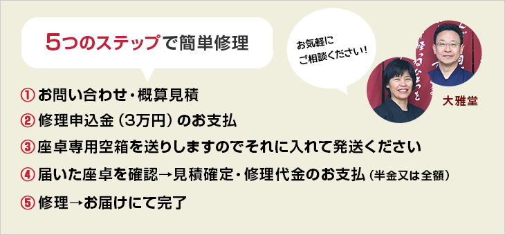 輪島塗の座卓（テーブル）の修理 承ります。楽々簡単に発送できる方法